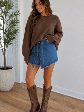 Denim Wrap Mini Skirt - Blue